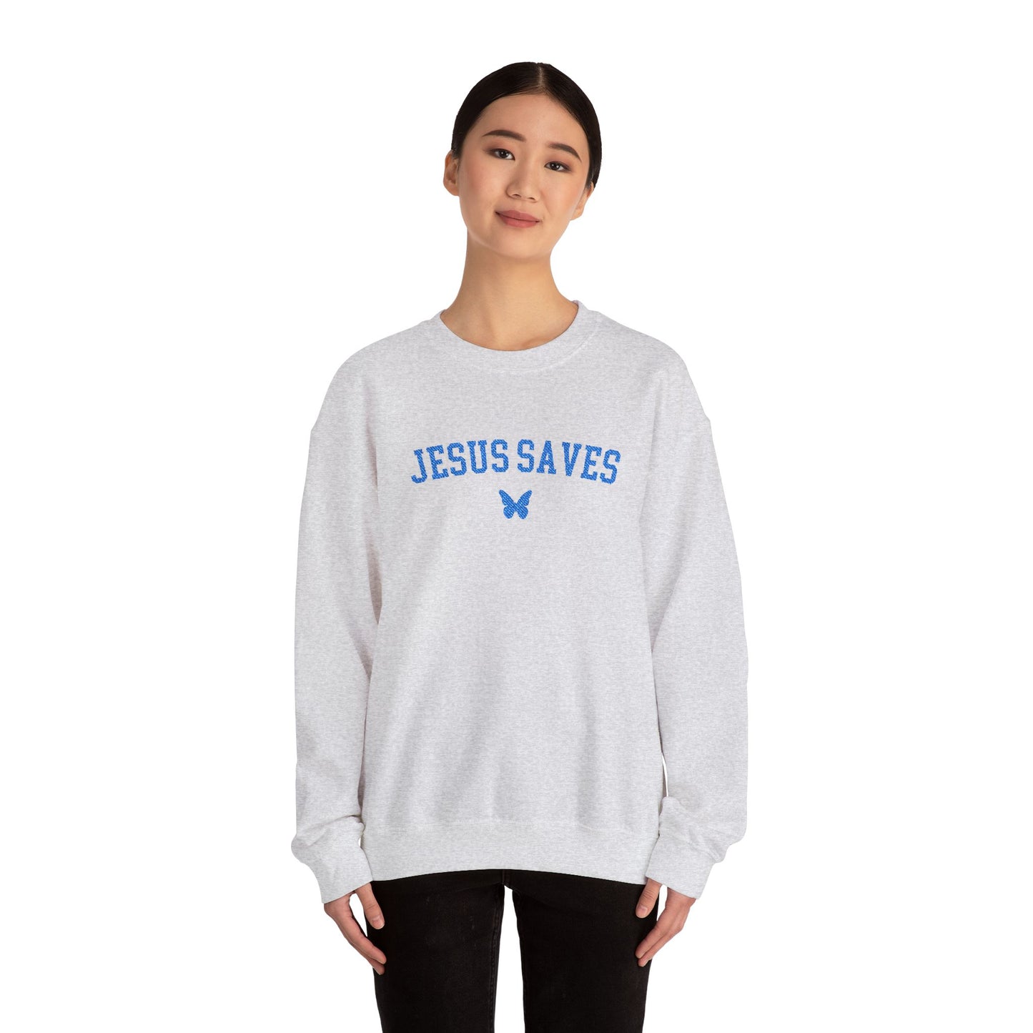 Jesus Saved Embroidered Butterfly Crewneck Sweatshirt