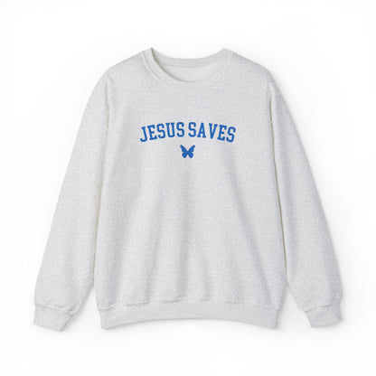 Jesus Saved Embroidered Butterfly Crewneck Sweatshirt