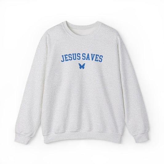 Jesus Saved Embroidered Butterfly Crewneck Sweatshirt