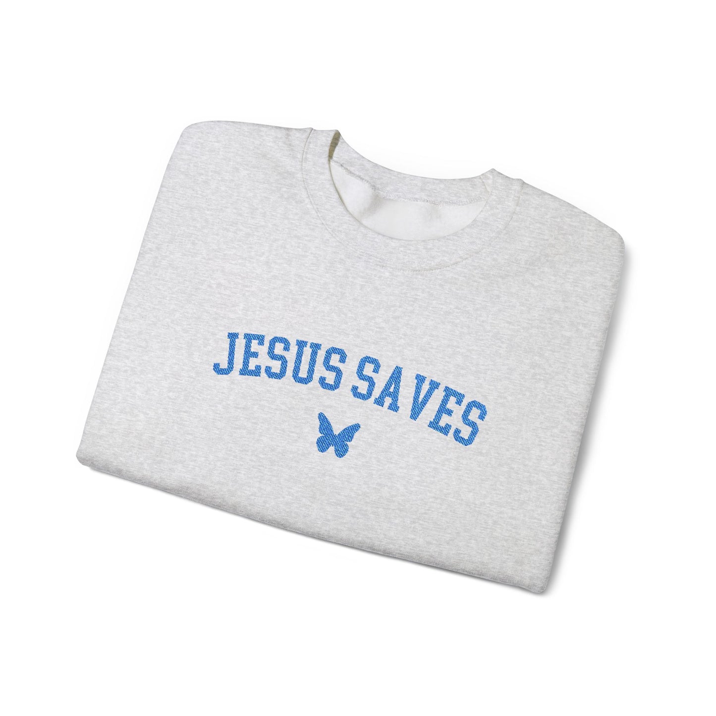Jesus Saved Embroidered Butterfly Crewneck Sweatshirt