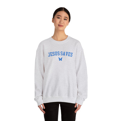 Jesus Saved Embroidered Butterfly Crewneck Sweatshirt